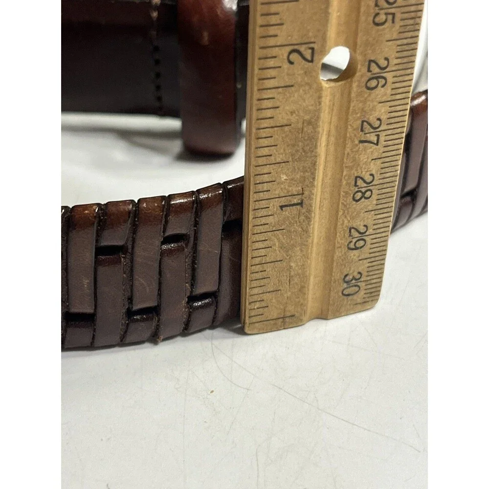 Fossil Leather Woven Wrapped Edge Brown SilverTone Buckle  Sz 36